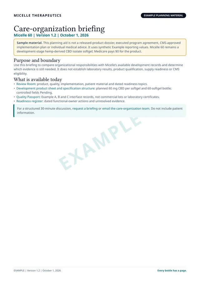 Preview of page 1 of the Micelle 60 care-organization briefing pack