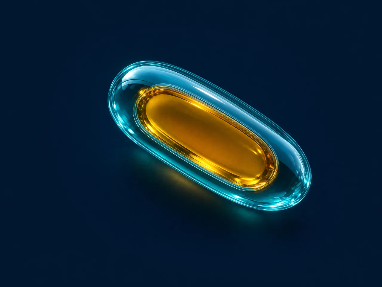 Conceptual illustration of an intact oval Micelle 60 softgel; size and form are illustrative, not measured